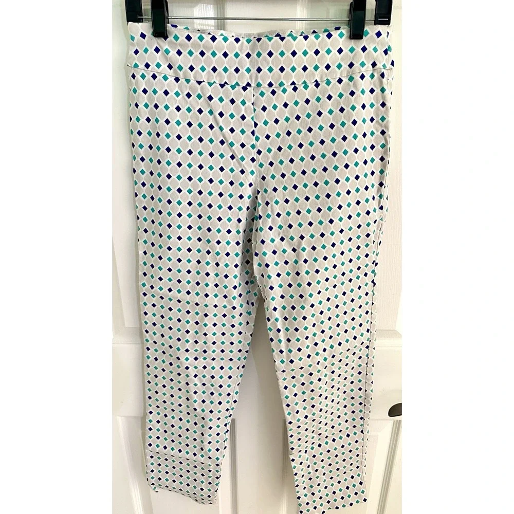 Krazy Larry Pull On Pants Cropped Straight Leg Diamond Pattern Women's 10 - Picture 2 of 7